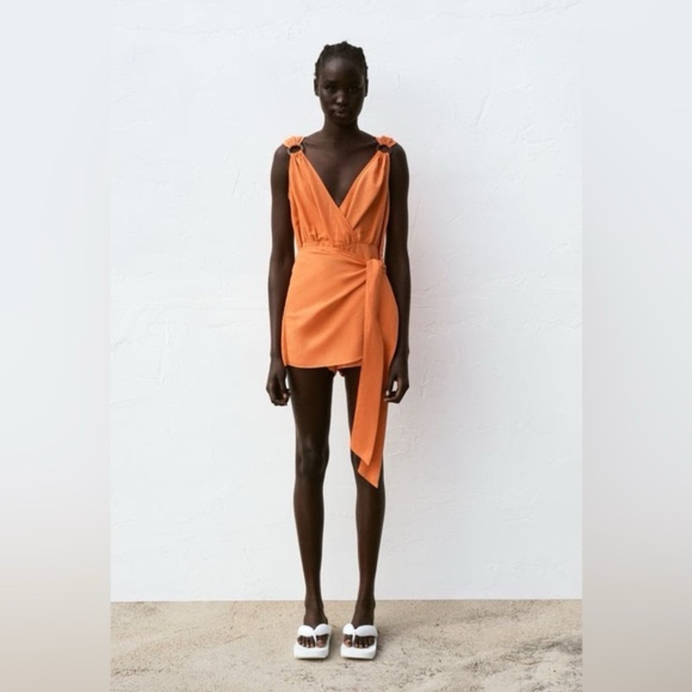 Zara Orange Wrap Romper